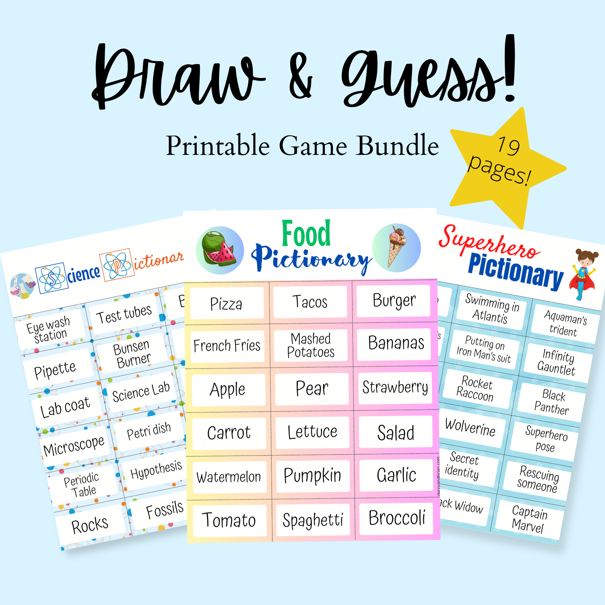 Pictionary Words For Kids Printable Cards