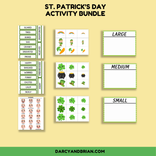 preview images of Saint Patrick's Day size sorting activity.