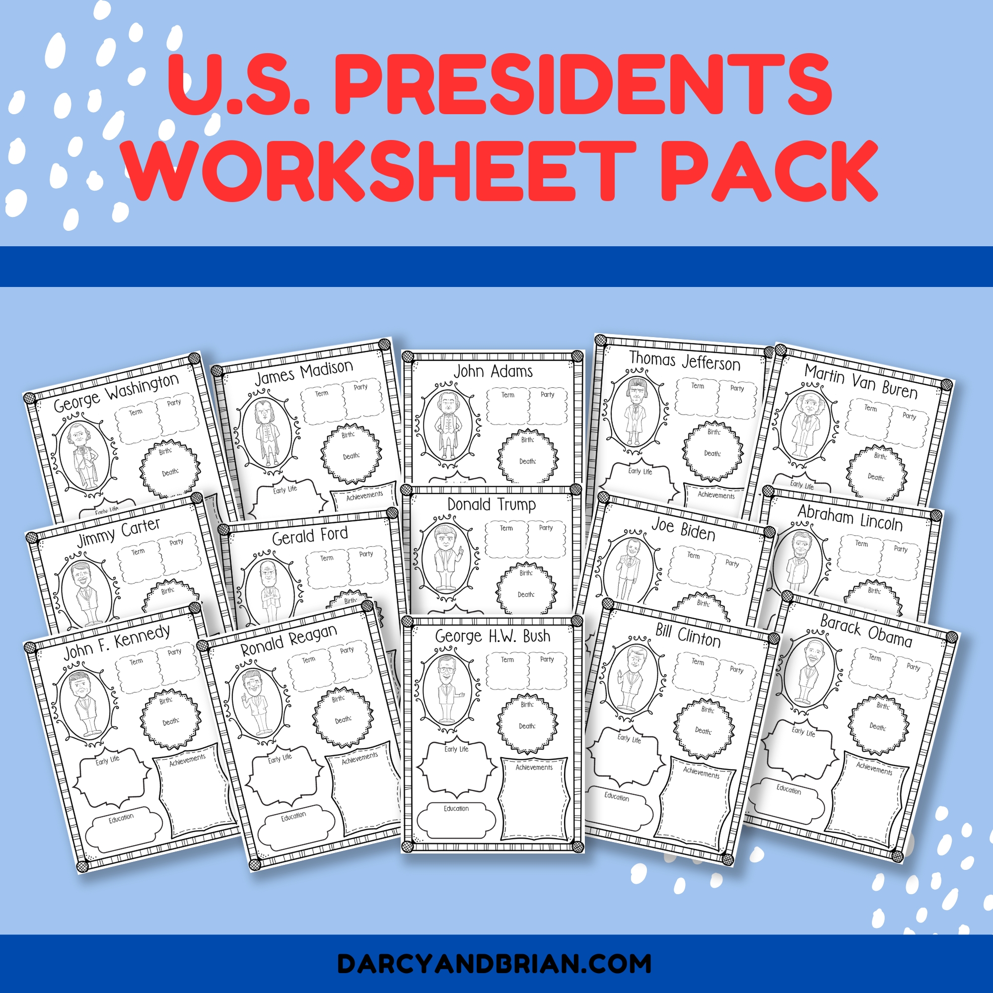 US Presidents Worksheet Pack