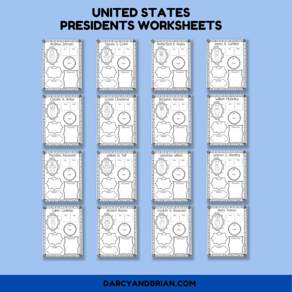 Preview images of president worksheets