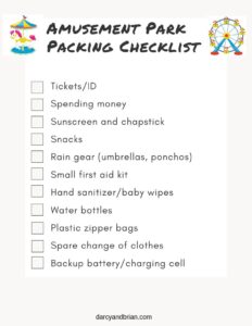 Amusement Park Packing Checklist