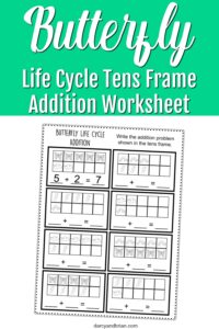 Butterfly Life Cycle Ten Frame Addition Worksheets