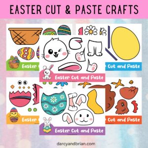 Mockup showing a preview of the color versions of the Easter-themed cut and glue crafts.