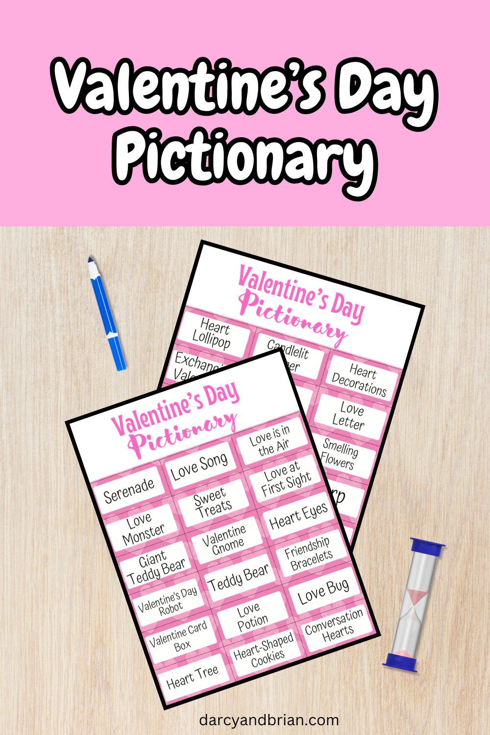 Valentine's Day Pictionary Word List - Darcy and Brian - Shop