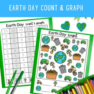 Mock up showing full color version of two Earth Day Count and Graph worksheets.