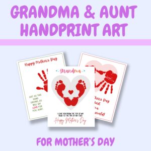 preview of three handprint art pages designed for grandmothers and aunties on Mother's Day