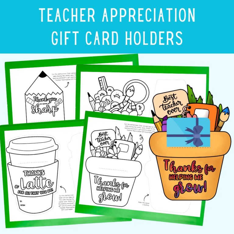 Printable Teacher Appreciation Gift Card Holders to Color