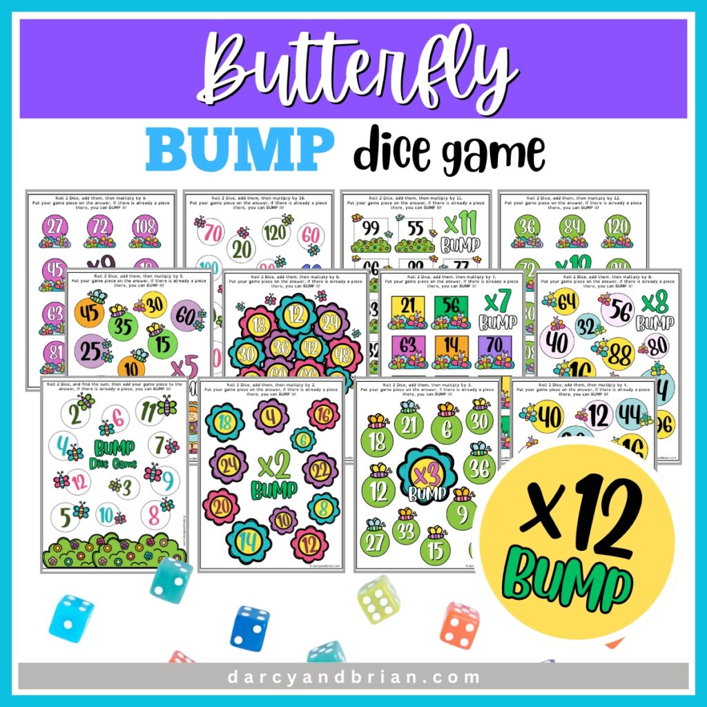 Printable Butterfly Bump Dice Game for Kids - Fun Math Activity