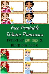 Preview of Princess Holiday Lunch Box Notes or Gift Tags.