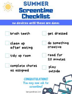 Summer Screen Time Checklist