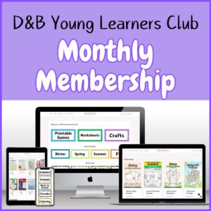 Four different devices showing the members area of the D&B Young Learners Club. Text at top says Monthly Membership