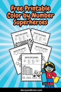 Preview of Free Printable Color by Number Superheroes.