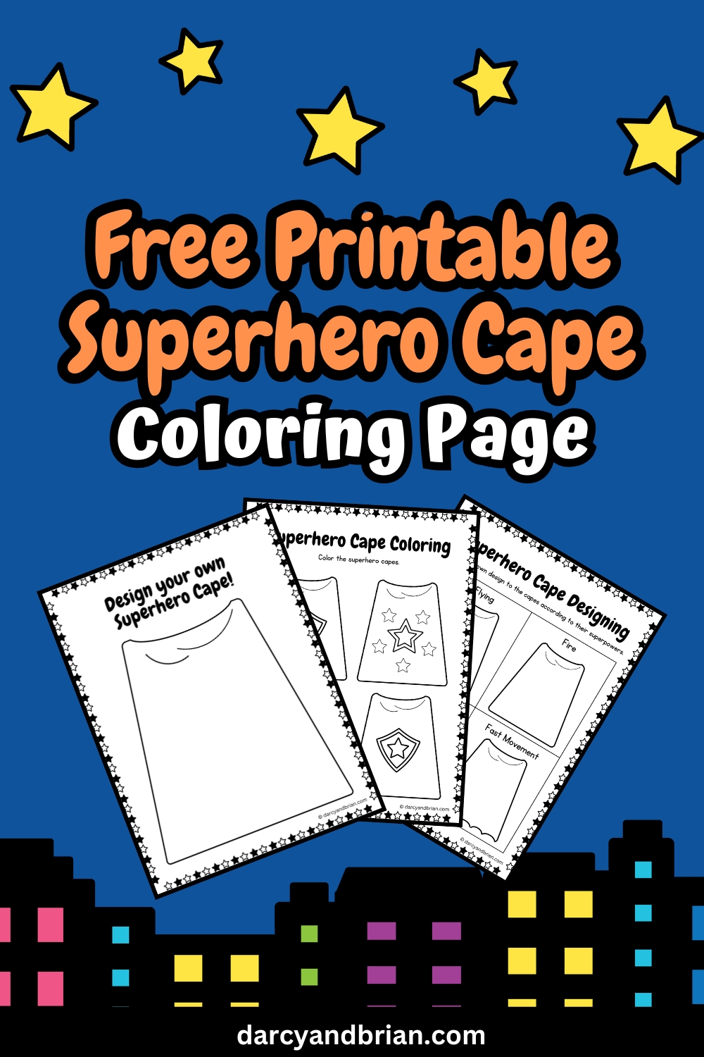 Printable Superhero Cape Coloring Page - Darcy and Brian - Shop