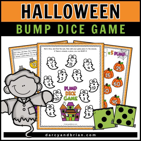 Preview of game mats with ghosts in this fun printable Halloween dice game.