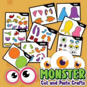 Mockup with colorful versions of the monster craft pieces to cut out and glue together.