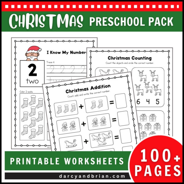 Preview of holiday themed math worksheets to work on number recognition, writing numbers, counting and simple addition.